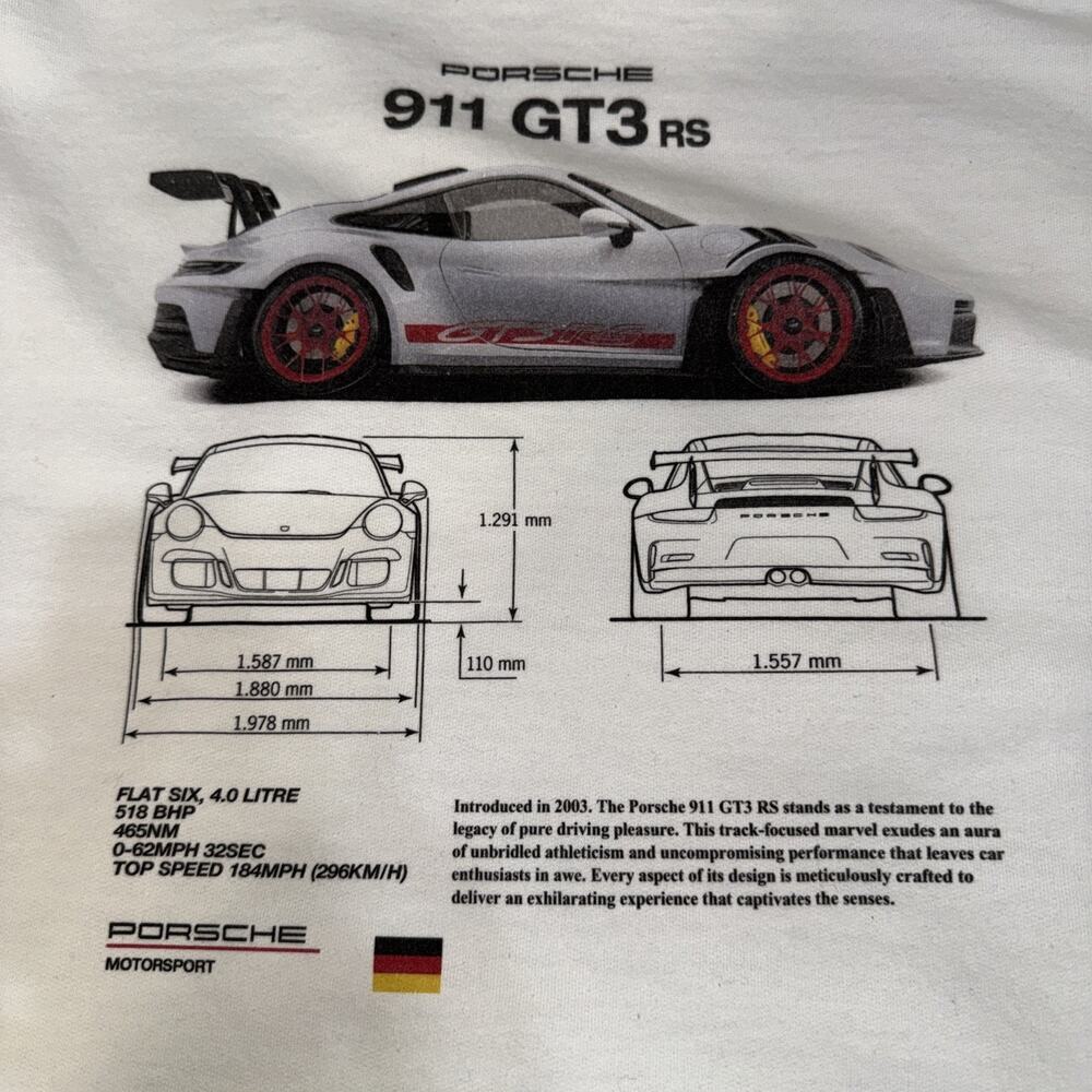 Porsche 911 GT3rs Men’s Large Cream Color And Long Sleeve Graphic Logo German